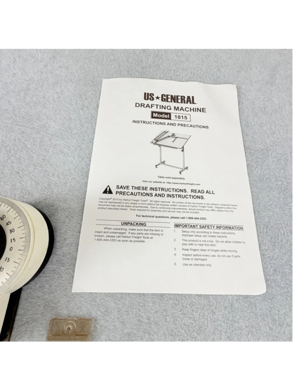 US GENERAL 1815 Drafting Machine PRO-E S-1815 Rulers Clamps Box Manual